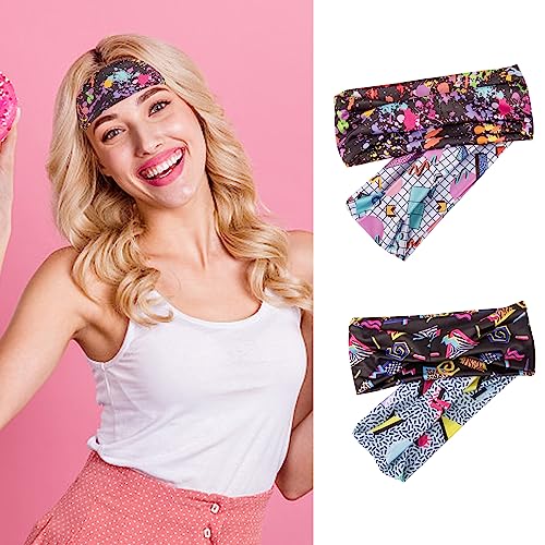 Degpum 80s 90s Retro Wide Headbands 4 Pcs Vintage Sweatbands