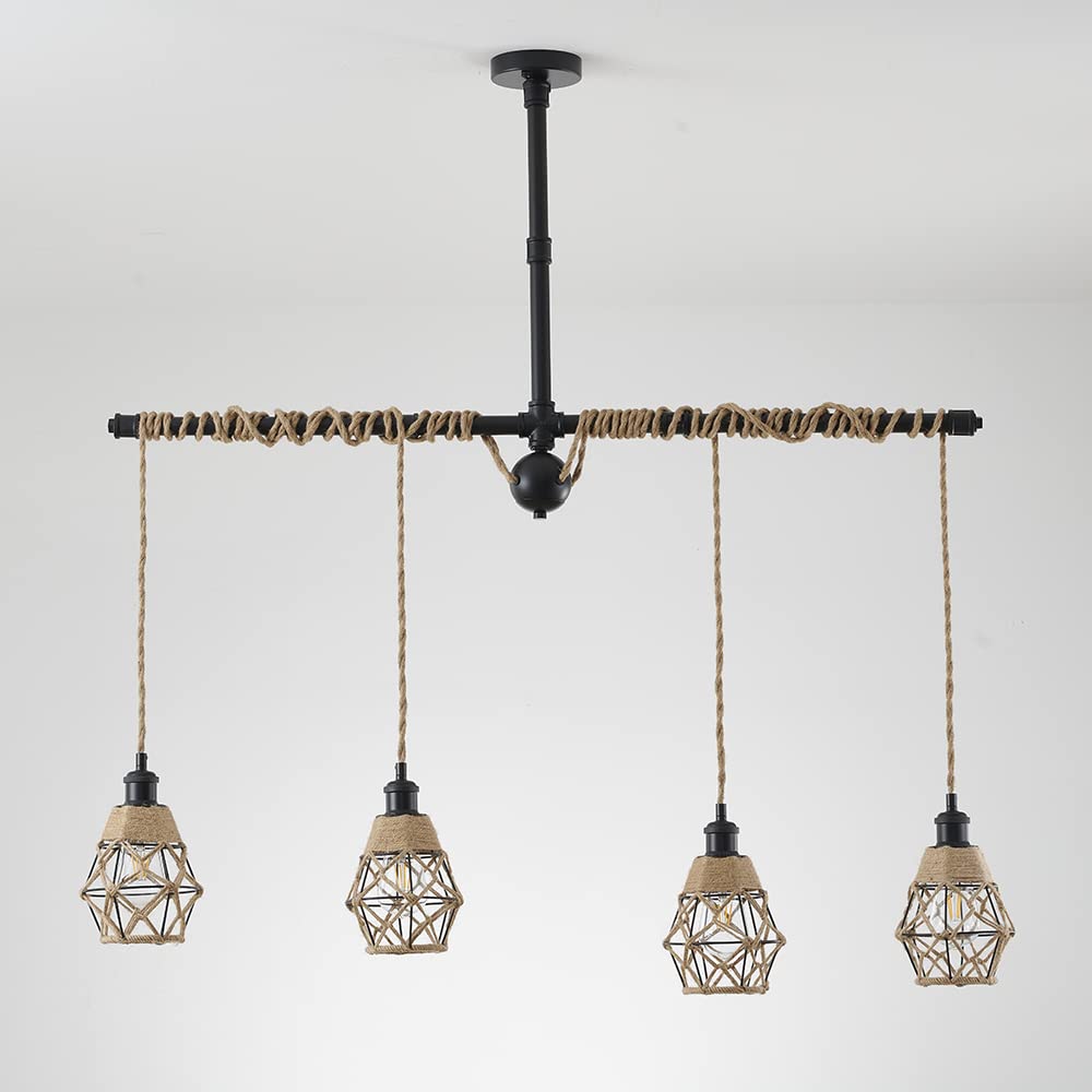 Metal Cage Handcrafted Woven Lampshade in Natural Neutral Jute Rope Industrial Style Lighting with Elegant Patterns for Wall Sconces Ceiling/Pendant Lights Table/Floor Lamps Home Decor - 4 Packs