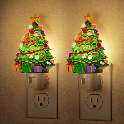 Warm Christmas Tree Night Light - 2 Pack Plug-In Holiday Decor