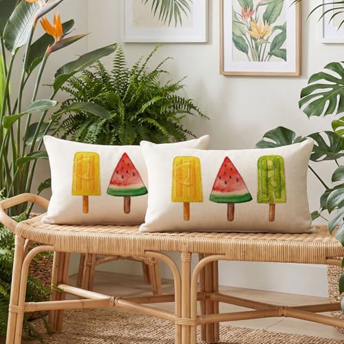 AVOIN colorlife Summer Fruit Popsicle Pillow Covers 20x12 - Set of 2