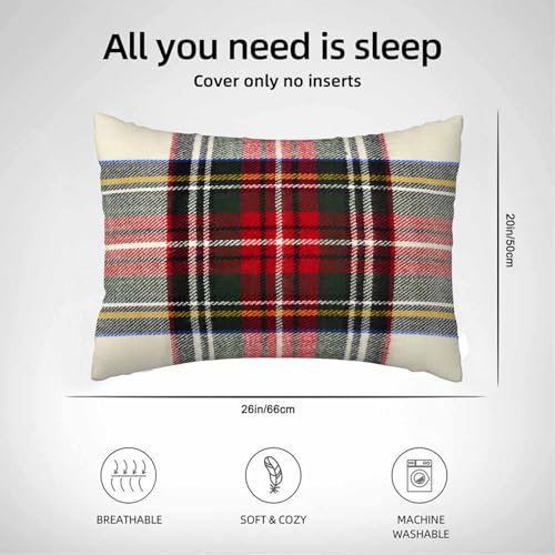 Scottish Tartan Pillow Case - Soft Red & White Plaid Cover 20" x 26"