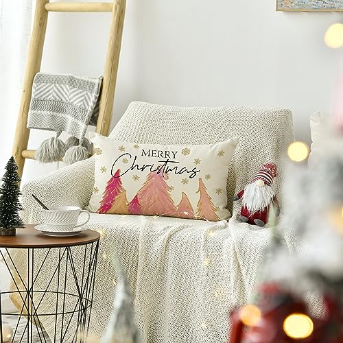 Pink Christmas Throw Pillow Cover 12x20 Inch for Sofa