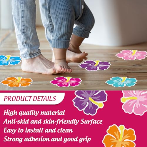 24 Pcs Floral Non-Slip Bathtub Stickers - Waterproof Shower Safety Treads