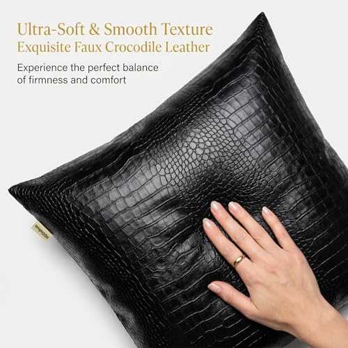 Black Crocodile Skin Faux Leather Pillow Cover, 12x20 Inch Rectangular Case