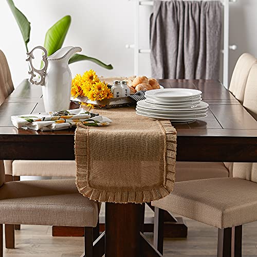 Jute Burlap Table Runner 14x108 Ruffle Trim Natural - Kitchen & Dining