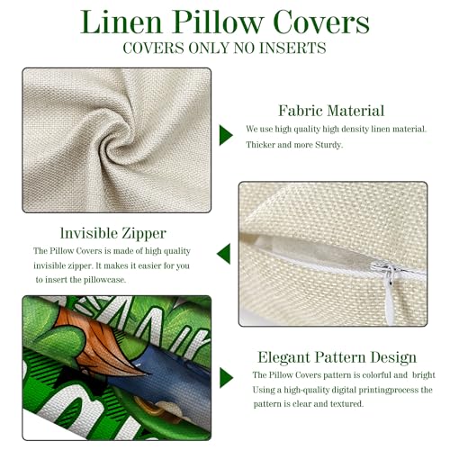 St. Patrick's Day Linen Pillow Covers 18x18, Shamrock Clover Set of 4