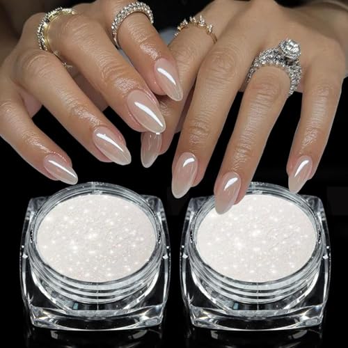 GZMAYUEN Pearl White Nail Powder - Glazed Donut Chrome Pigment 2 Boxes