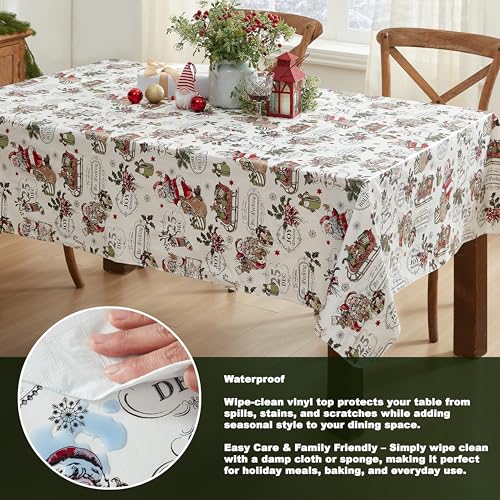 Newbridge Vintage Christmas Vinyl Tablecloth 60 x 120 Inch Rectangular with Flannel Backing