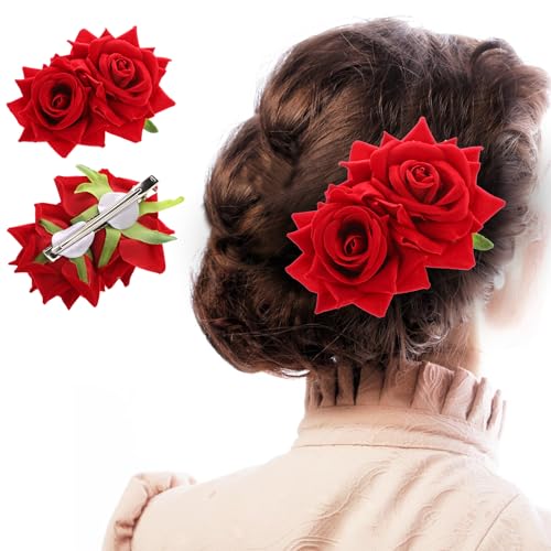 Qianyu Red Rose Flower Hair Comb Velvet Floral Hairpin Wedding Headpiece