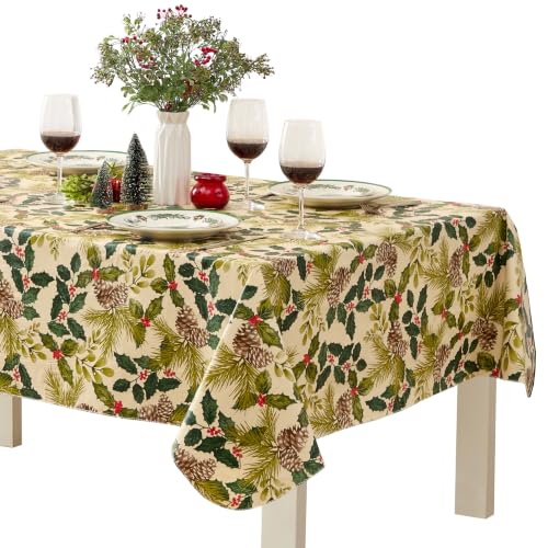 Christmas Vinyl Tablecloth 60 x 120 Inch Rectangular Holiday Decor with Flannel Backing