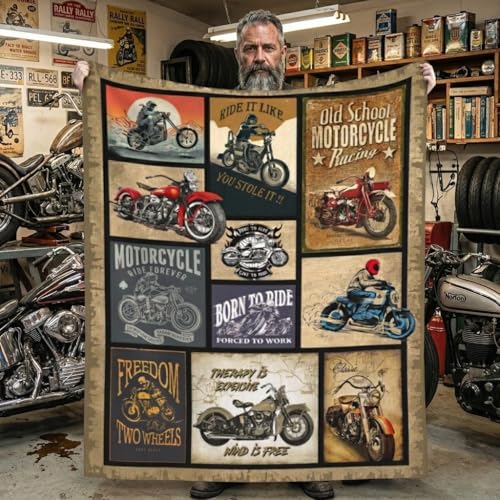Motorcycle Throw Blanket for Men, Soft Flannel Fleece 50x40 Inches