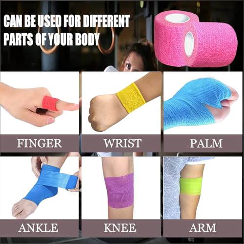 3 Pack 2 Inches Self Adhesive Bandage Wrap Vet Wrap for Pets, Stretch Self Adherent Tape Cohesive Wrap for Athletic, Sports, Wrist and Ankle(Multi Colors)