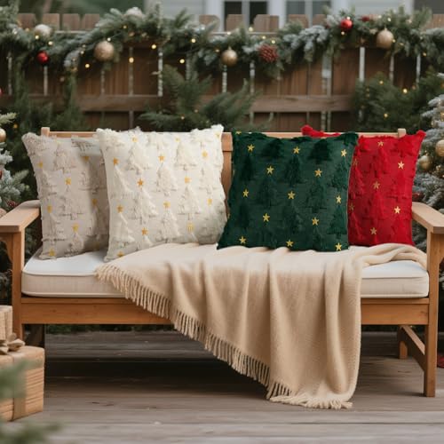 Christmas Pillow Covers Set of 2, 20" x 20" Cream White Soft Plush Faux Fur