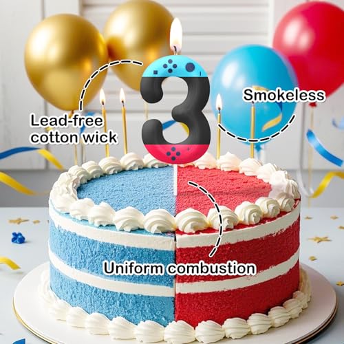 Video Game Birthday Candles Set - Red & Blue 8th Birthday Cake Topper