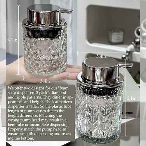 CICUFY Diamond Pattern Glass Foaming Hand Soap Dispenser - Silver Pump