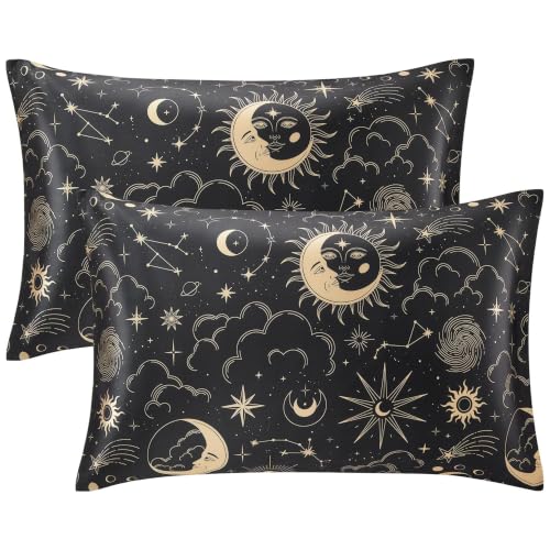 EXQ Home Satin Pillowcase Set - Queen 20x30 Black Sun Print, 2 Pack