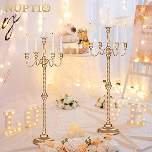 Tall Gold Candle Holders Set of 2 - 34 Inch Floor Taper Candle Stands for Weddings & Holidays