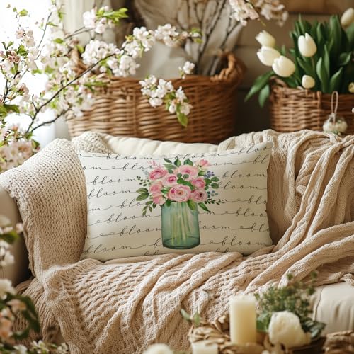 AACORS Spring Lumbar Pillow Cover 12x20 - Floral Farmhouse Decor