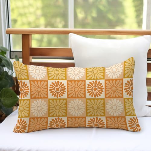 Fahrendom Daisy Floral Lumbar Pillow Cover, 12 x 20 Cotton Linen Throw Case