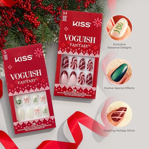 KISS Press On Nails Medium Oval Holly Nights Brown Holiday Kit