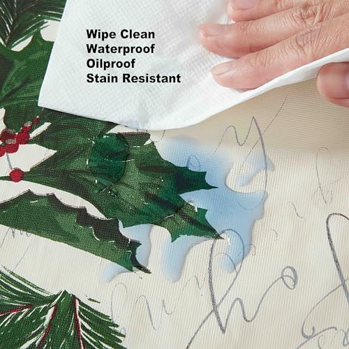 Newbridge Christmas Joyful Holly Vinyl Tablecloth 60 x 102 Inch Rectangular Holiday Decor - Flannel Backing