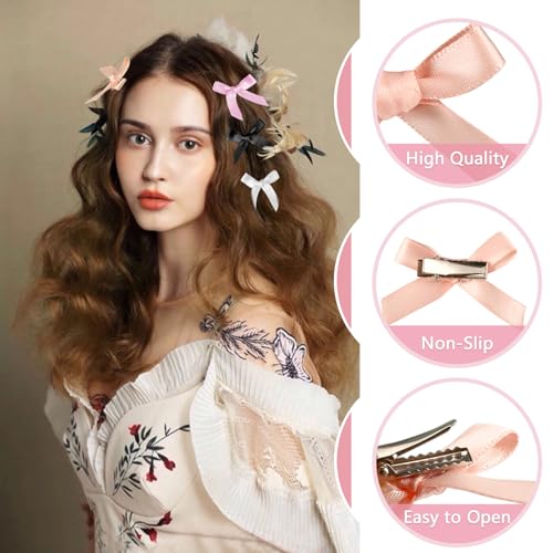 Draupnir 100Pcs Mini Satin Bow Hair Clips Small Metal Hair Bows Barrettes
