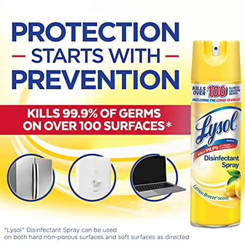 Lysol Disinfectant Spray Pack of 3, Lemon Breeze, 19 oz - Kills 99.9% Germs