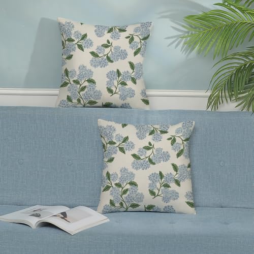 Blue Green Hydrangea Floral Pillow Covers 24x24 Inch Set of 2