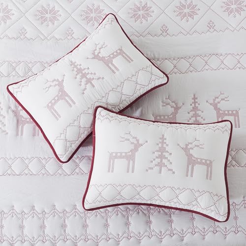 Red King Size Quilt Bedding Set with Pillow Shams - All Season Lightweight Coverlet, 3 Pieces