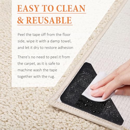 Songrey Non-Slip Rug Corner Grippers - 8PCS Black Anti-Curl Carpet Tape