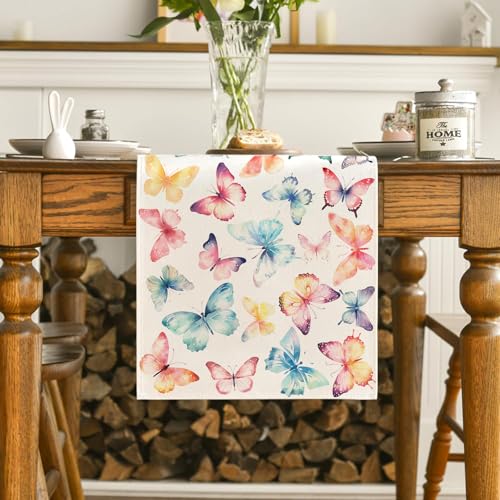 Butterfly Table Runner 13x72 Inch Pink Floral Spring Summer Decor