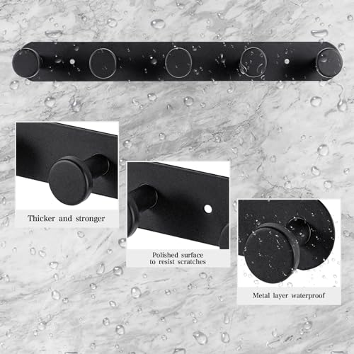 Heavy Duty Wall Mounted Coat Hooks Rack with 5 Hooks - Black