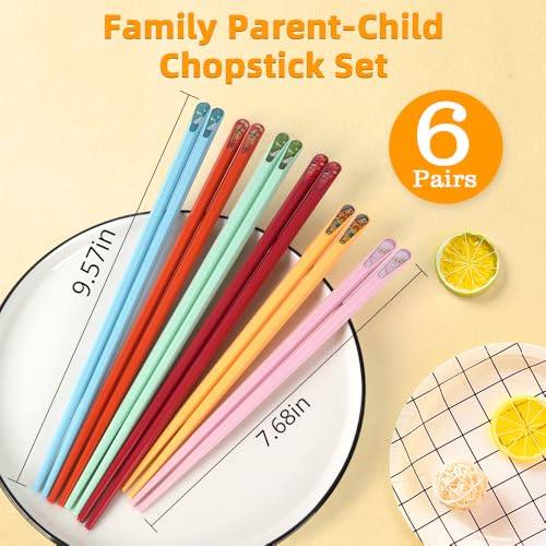 Coikcer Reusable Fiberglass Chopsticks Set - 6 Pairs (4 Adult, 2 Kids)