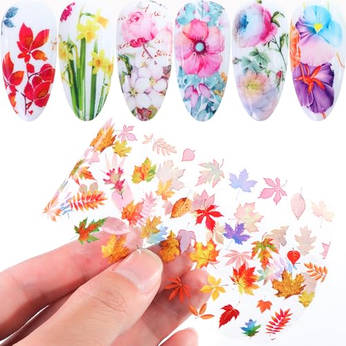 Fall Nail Foil Transfer Sheets - 10 Pcs Maple Leaf & Thanksgiving Designs