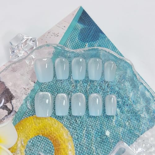 Short Square Press On Nails 3D Flower Glitter Fake Nails Handmade Kit