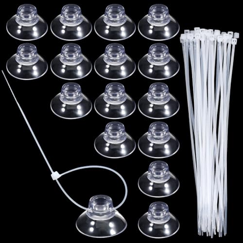 15 Pack Clear Silicone Aquarium Suction Cups with Zip Ties