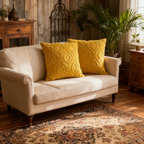 Pack of 2 Mustard Yellow Faux Fur Throw Pillow Covers 18x18