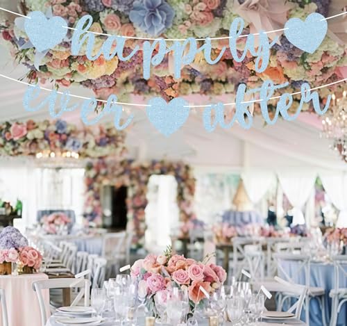 Light Blue Pre-Strung Happily Ever After Banner for Wedding & Bridal Parties
