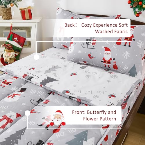 Christmas Grey Zip Up Bedding Comforter Set - Twin Kids Holiday Pattern