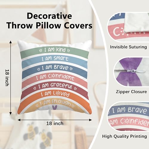 Boho Rainbow Throw Pillow Covers 18x18 (Set of 2) - Kids Room Decor