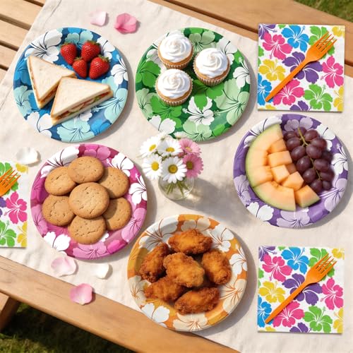 Hawaiian Luau Party Tableware Set for 24 - Plates, Napkins & Forks