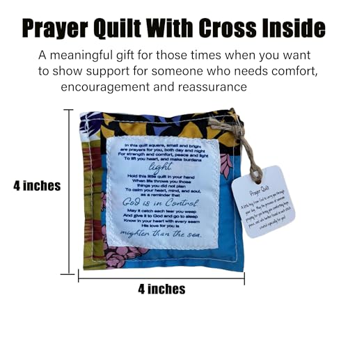 HOMUS Pocket Prayer Quilt with Cross, 4x4 Inch Inspirational Keepsake