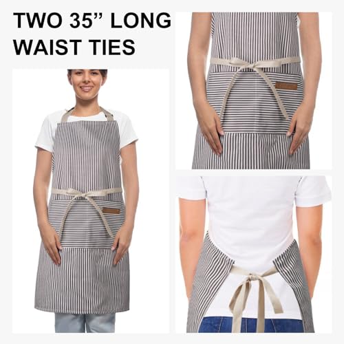 DILLMAN Adjustable Kitchen Bib Apron - Narrow Brown Striped Chef Apron
