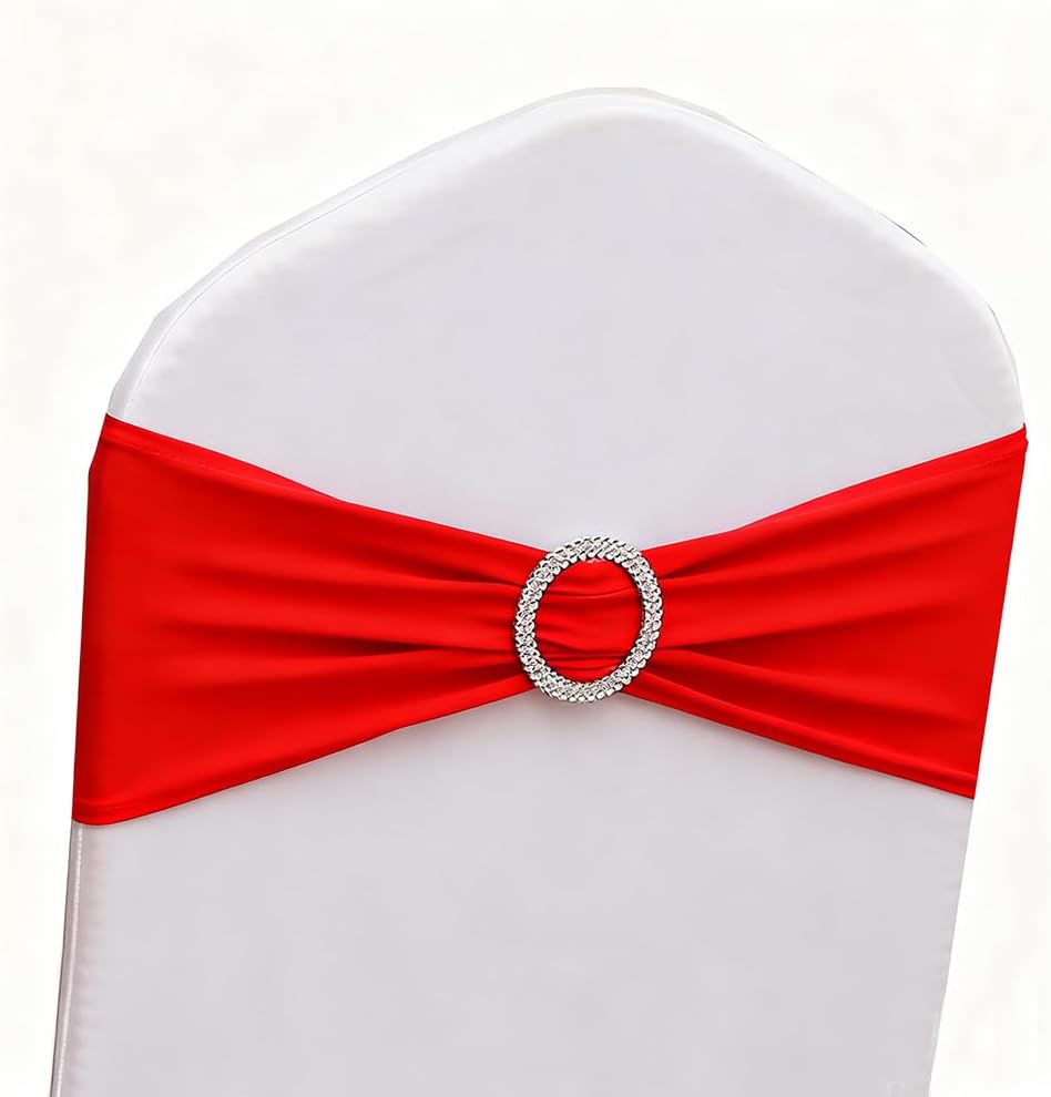 Spandex Red Chair Sashes by [Brand Name] - 50 Pack Elegant Chair Bands for Wedding & Party Decor