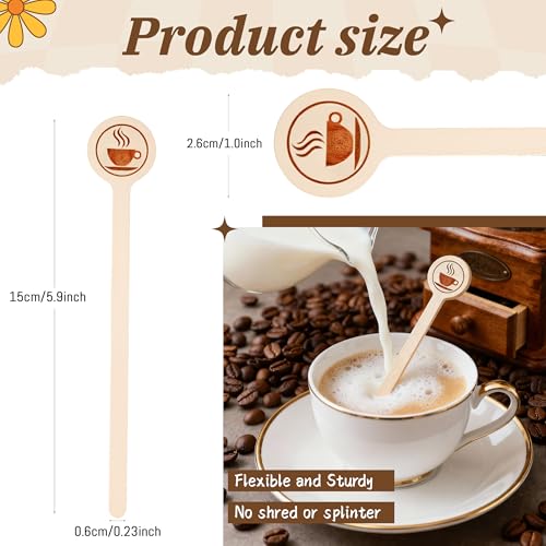 YANPROG 100-Pack Wooden Coffee Stir Sticks 5.9 Inch Natural Birch, Disposable for Coffee & Drinks