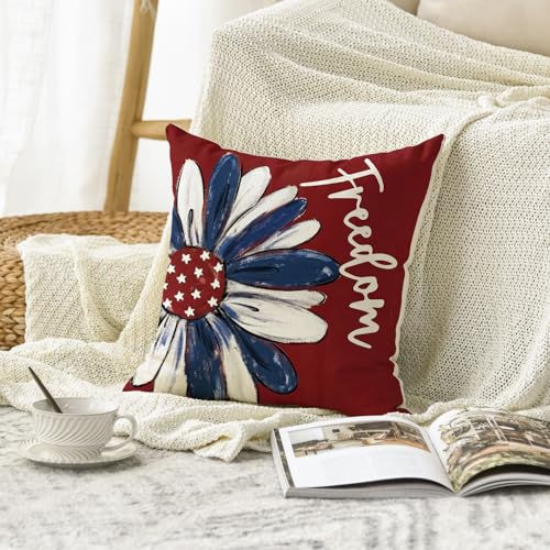 Patriotic 4th of July Throw Pillow Cover - 18x18 Inch Red Stars