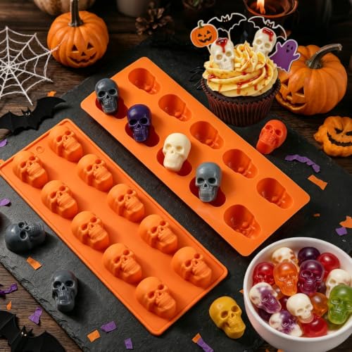 Orange Skull Chocolate Molds - 2 Pack Silicone Halloween Candy Molds