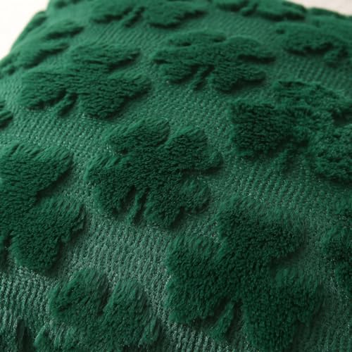 Set of 2 St. Patrick's Day Shamrock Pillow Covers - 18x18 Inch Dark Green Faux Fur