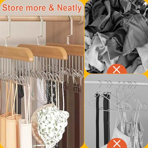 2 Pack Wooden Belt Hanger with 16 Hooks - Space-Saving Organizer