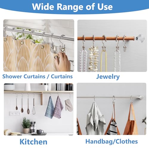 12PCS Rust-Proof Stainless Steel Shower Curtain Rings - Smooth Gliding